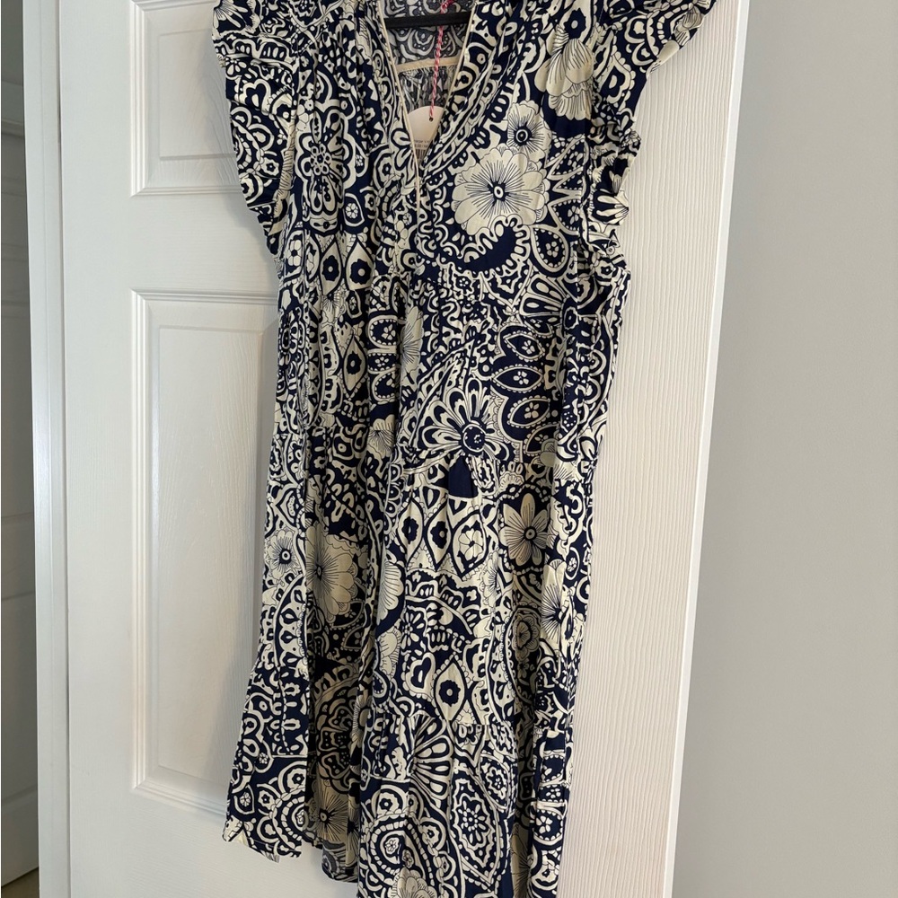 Umgee Navy and Cream Floral Mini Dress